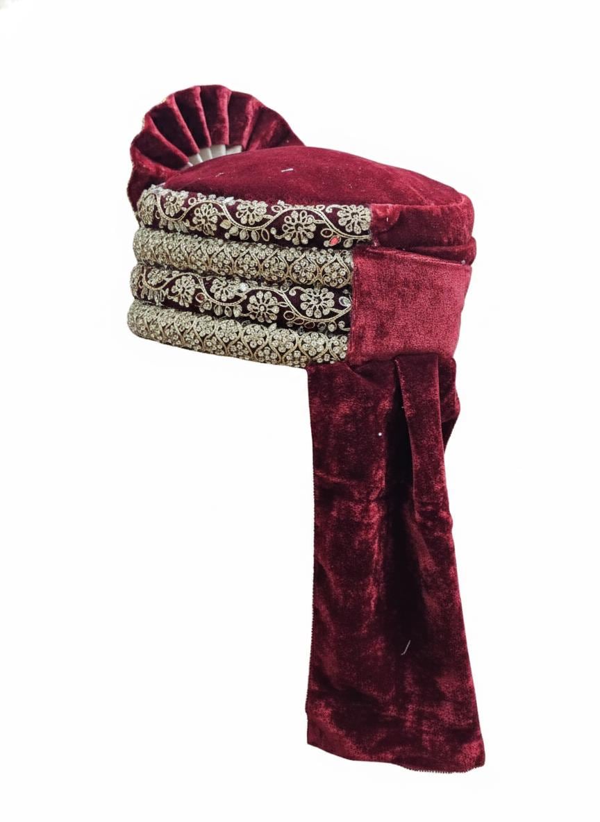 Maroon Gold Dulha Pagri Turban | Groom Wedding Safa