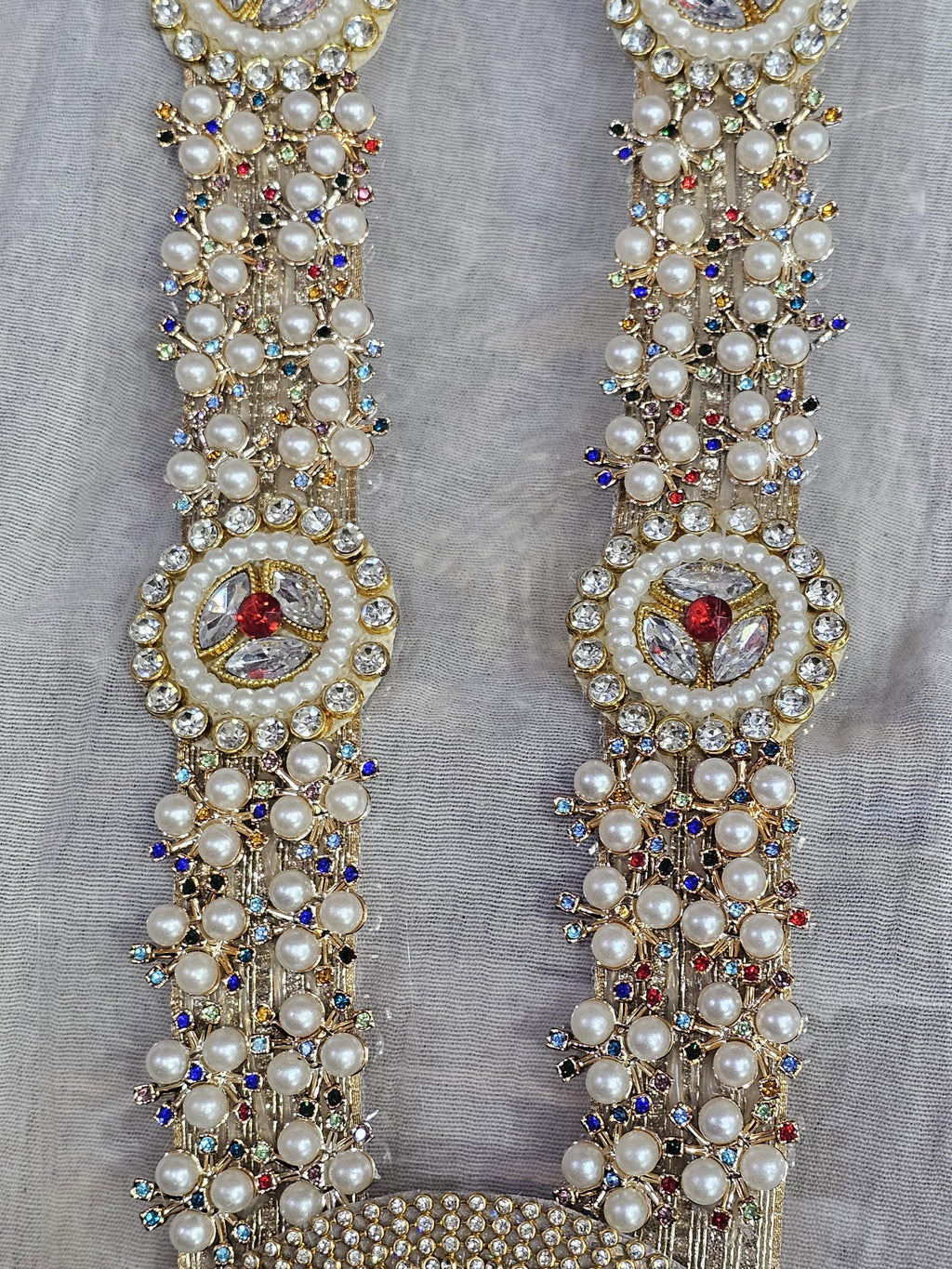 Handmade Pearl Mala Garland with Stone Pendant, Pooja Wedding Decor