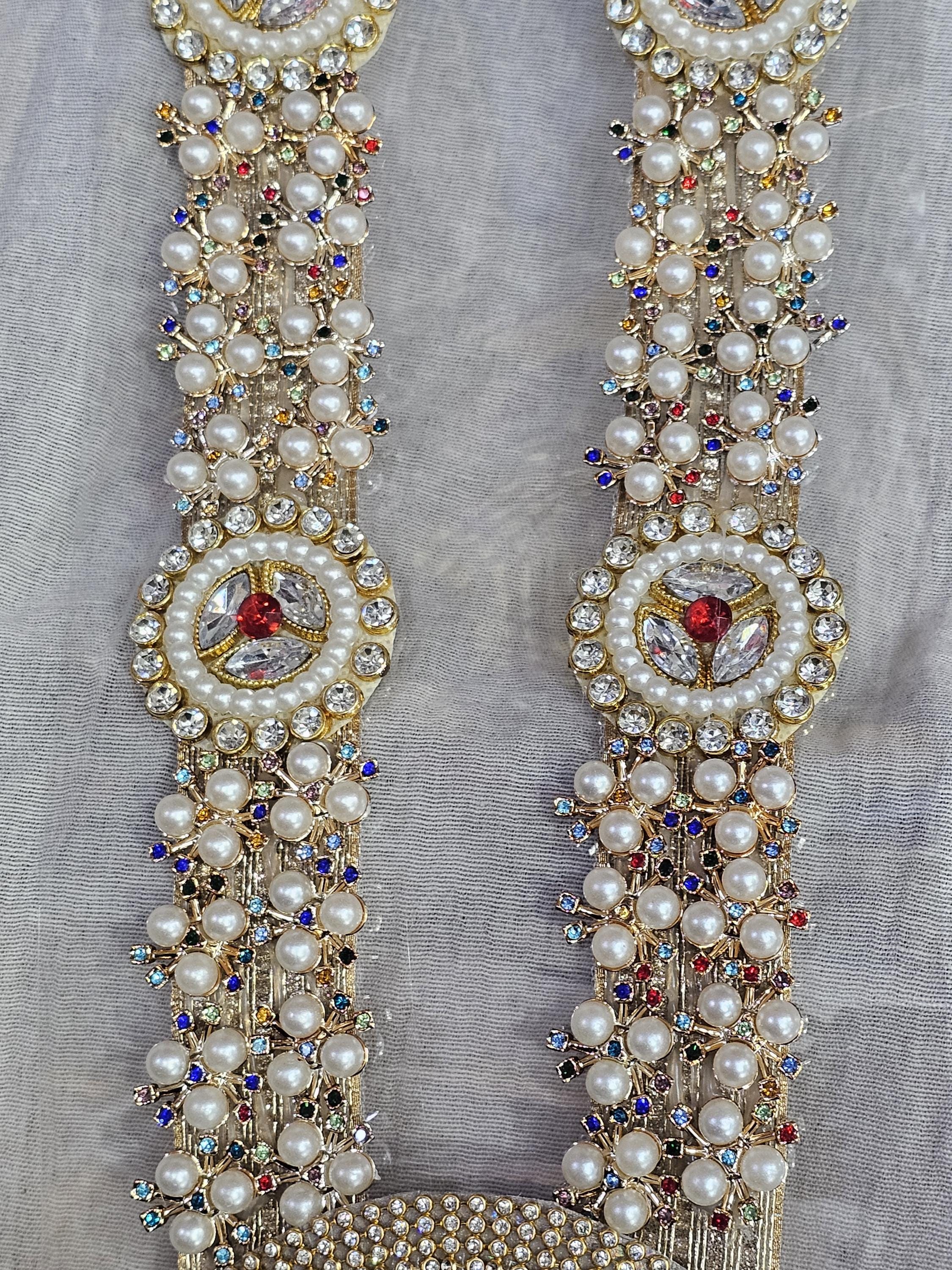 Handmade Pearl Mala Garland with Stone Pendant, Pooja Wedding Decor