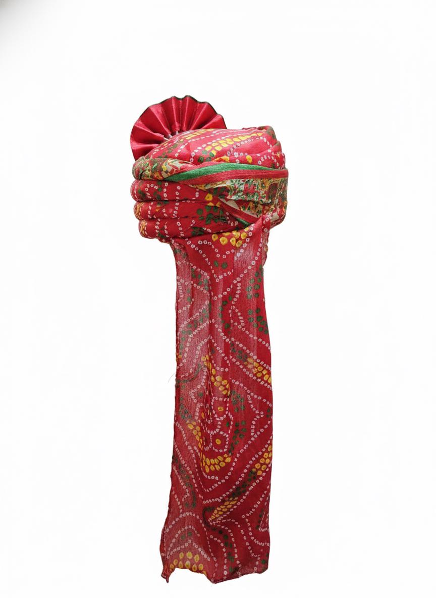 Royal Rajasthani Red Bandhani Pagdi (55cm) | Traditional Handcrafted Marwari Safa for Weddings, Groom & Festivals
