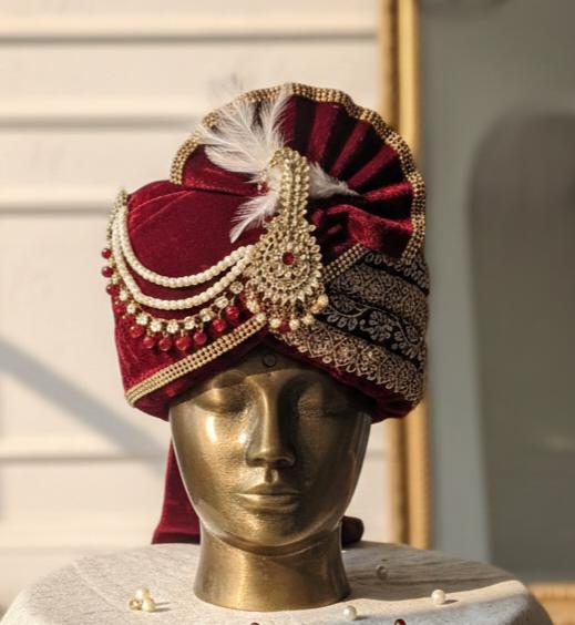 Maroon Gold Dulha Pagri Turban | Groom Wedding Safa