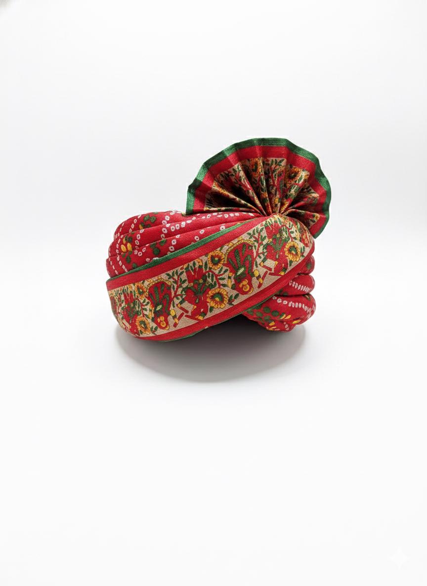Royal Rajasthani Red Bandhani Pagdi (55cm) | Traditional Handcrafted Marwari Safa for Weddings, Groom & Festivals