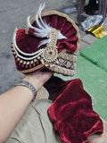 Maroon Gold Dulha Pagri Turban | Groom Wedding Safa