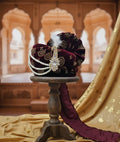 Handmade Maroon Velvet Groom Turban | Indian Wedding Pagri with Pearl Kalangi