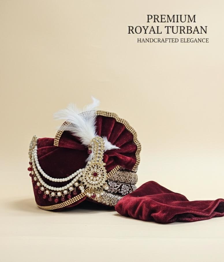 Maroon Gold Dulha Pagri Turban | Groom Wedding Safa