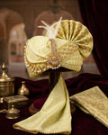 Designer Lime Green Pearl Turban – Royal Safa with Kalgi, Silk Pagri for Groom