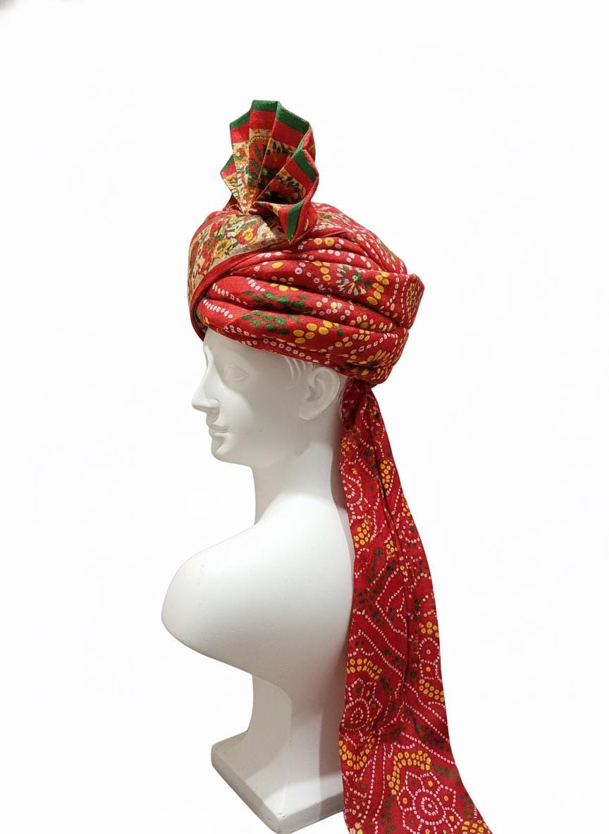 Royal Rajasthani Red Bandhani Pagdi (55cm) | Traditional Handcrafted Marwari Safa for Weddings, Groom & Festivals