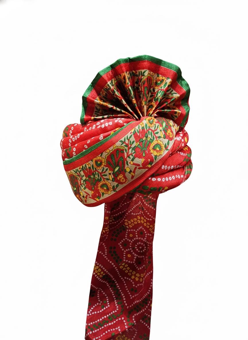 Royal Rajasthani Red Bandhani Pagdi (55cm) | Traditional Handcrafted Marwari Safa for Weddings, Groom & Festivals