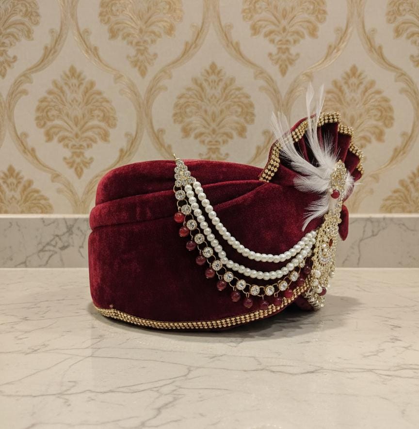 Maroon Gold Dulha Pagri Turban | Groom Wedding Safa