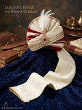 Royal Maroon Velvet Sherwani Turban – Ivory Silk Safa with Kalgi, Pearl Beaded Pagri