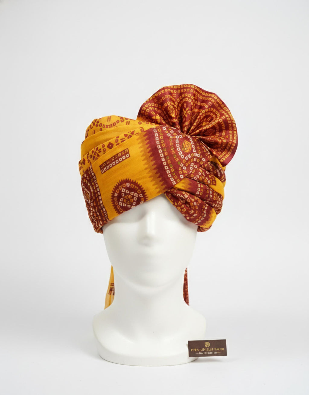 Rajasthani Bandhani Wedding Turban | Yellow & Maroon Handcrafted Pagri | Traditional Groom Safa for Baraat