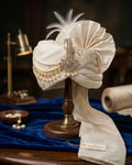 Off-White Groom Turban with Pearl & Crystal Kalgi – Royal Indian Wedding Safa